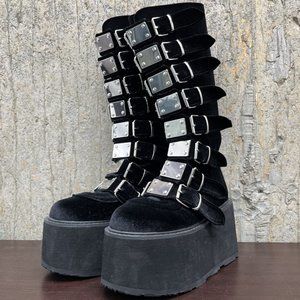 Demonia Damned-318 Black Velvet Boots Size 6 Womens